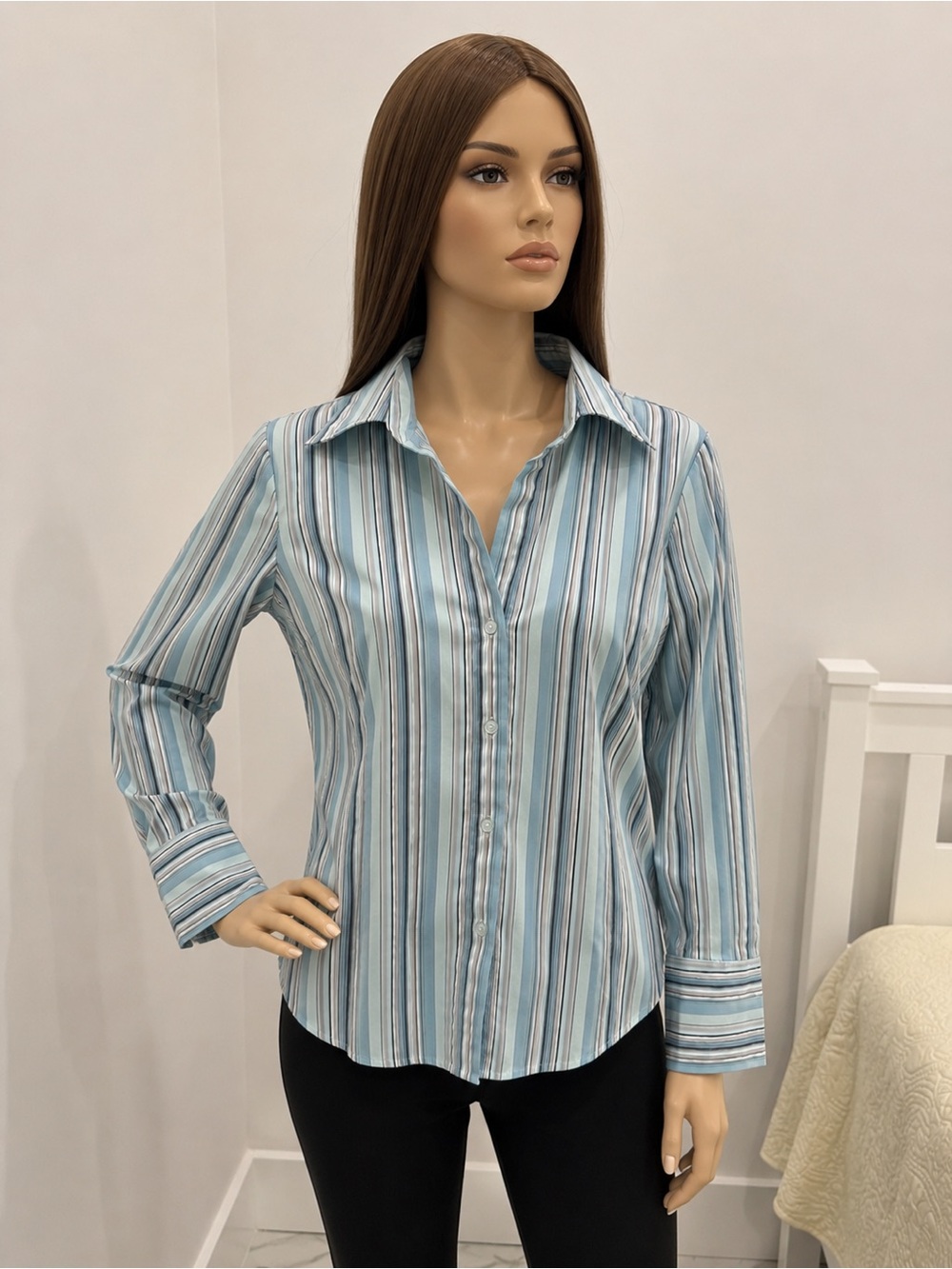 New York & Company Striped Button Down Shirt XS Long Sleeve